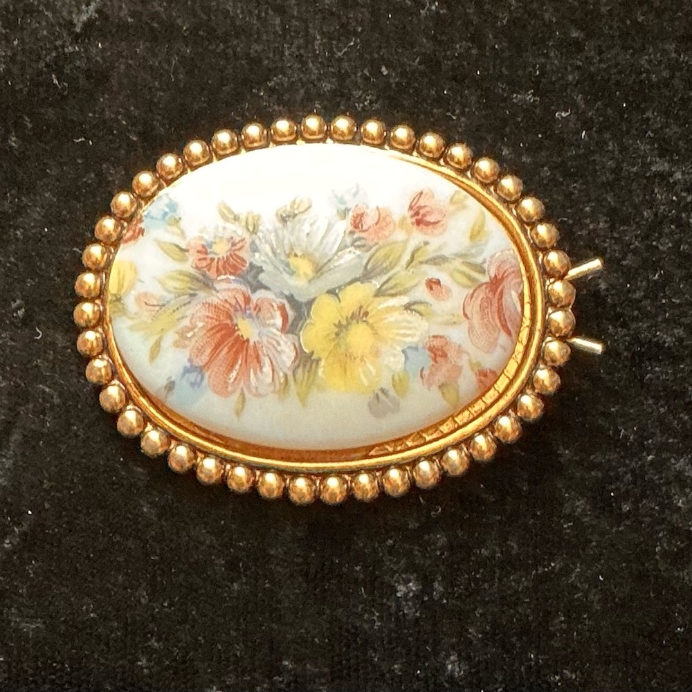 VTG Porcelain floral hand painted barrette
